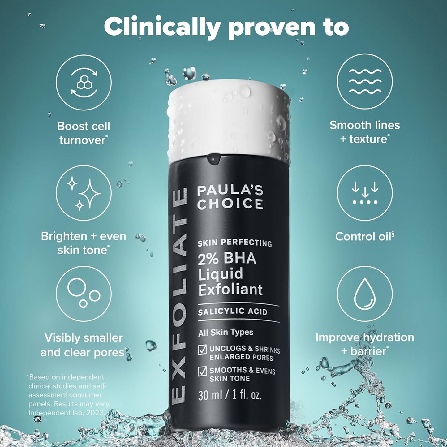 Skin Perfecting 2% BHA Liquid Salicylic Acid Exfoliant, Gentle Facial Exfoliator for Blackheads, Large Pores, Wrinkles & Fine Lines, Travel Size, 30 Ml Bottle
