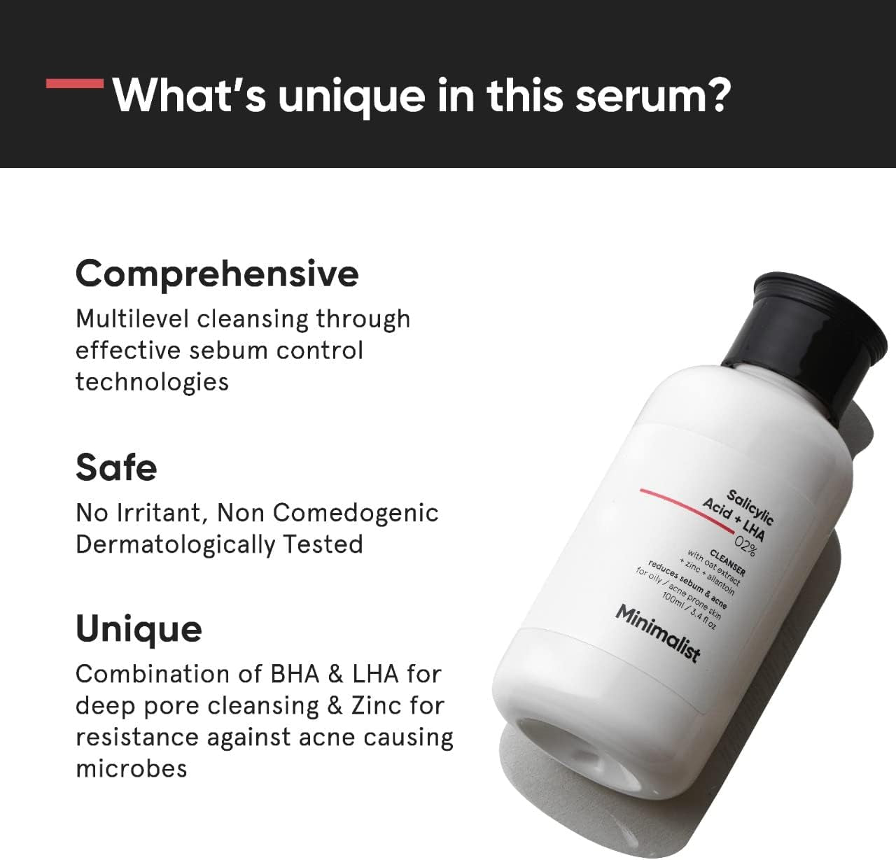 2% Salicylic Acid Face Wash for Oily & Acne Prone Skin | Sulphate Free | anti Acne Face Wash with LHA & Zinc for Men & Women, 100 Ml 3.4Oz (Pack of 1)