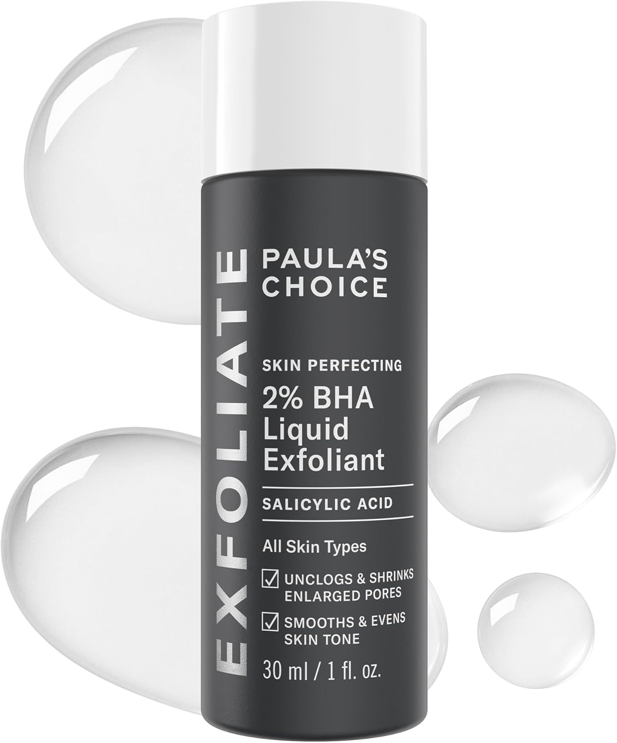 Skin Perfecting 2% BHA Liquid Salicylic Acid Exfoliant, Gentle Facial Exfoliator for Blackheads, Large Pores, Wrinkles & Fine Lines, Travel Size, 30 Ml Bottle
