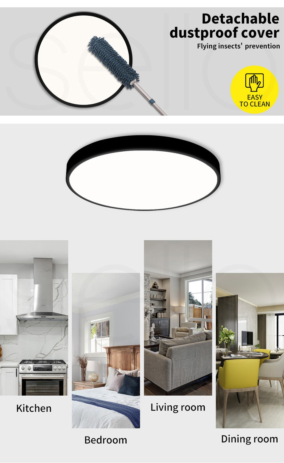 Emitto Ultra-Thin 5Cm LED Ceiling down Light Surface Mount Living Room Black 30W