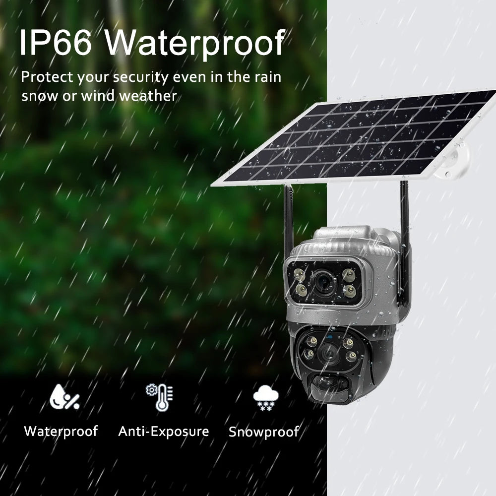8MP 4K Solar Camera 4G Wifi Outdoor Dual Lens PIR Human Detection Night Vision Waterproof Security Solar Battery CCTV Monitor