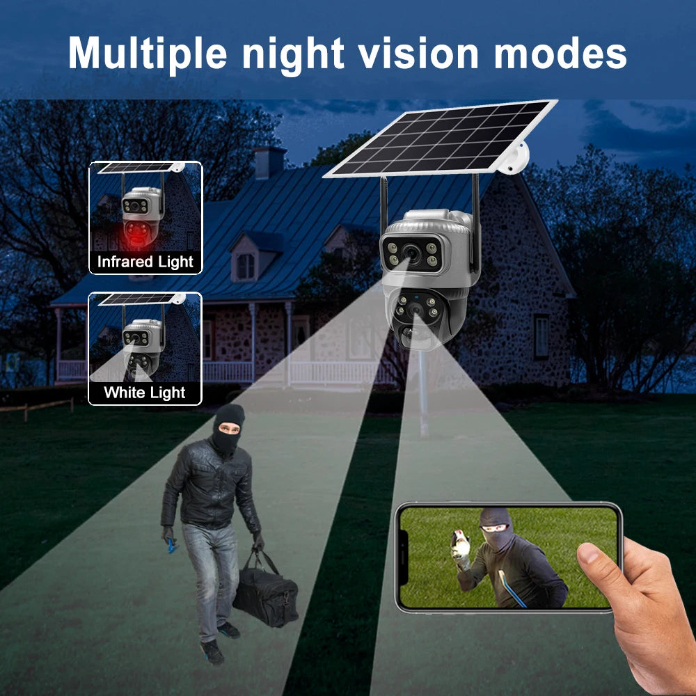 8MP 4K Solar Camera 4G Wifi Outdoor Dual Lens PIR Human Detection Night Vision Waterproof Security Solar Battery CCTV Monitor