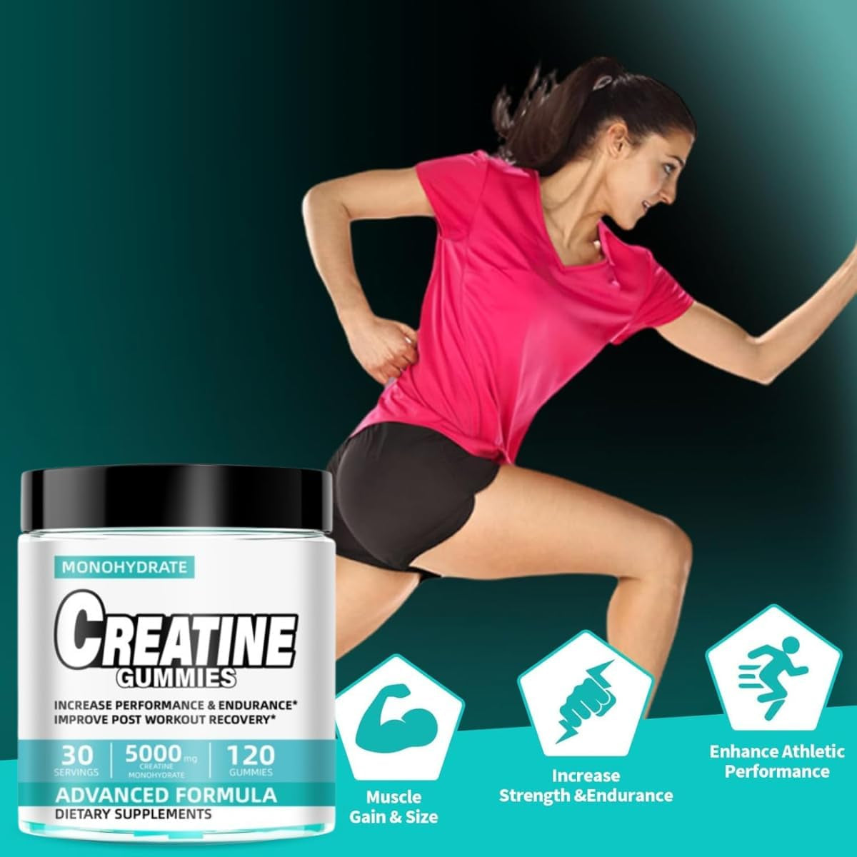 Blueberry Creatine Monohydrate Gummies 5000Mg, Chewable Pre-Workout Supplement for Men & Women, Muscle Growth, Strength, Aid Faster Recovery & Improve Cognition,Enhanced Performance,120 Gummies