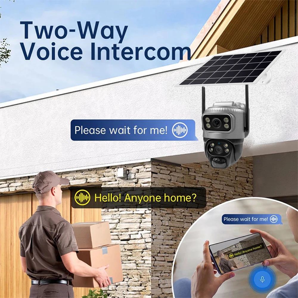 8MP 4K Solar Camera 4G Wifi Outdoor Dual Lens PIR Human Detection Night Vision Waterproof Security Solar Battery CCTV Monitor