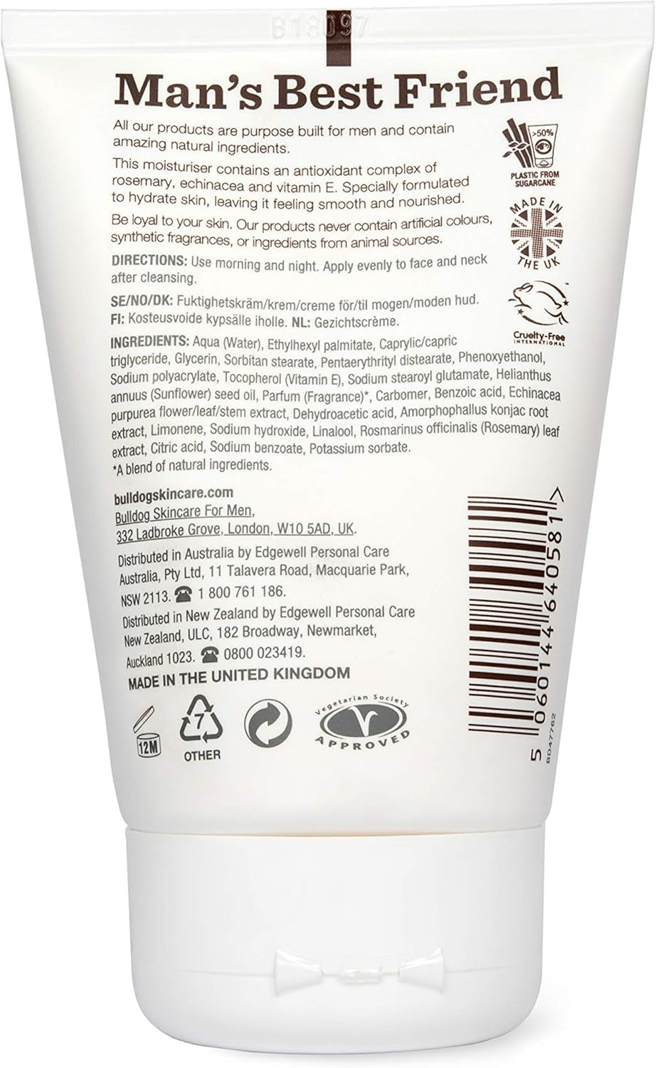 Skincare for Men Age Defence Moisturiser, Reduce Appearance of Fine Lines for Mature Skin, with Rosemary, Echinacea and Vitamin E, 100Ml