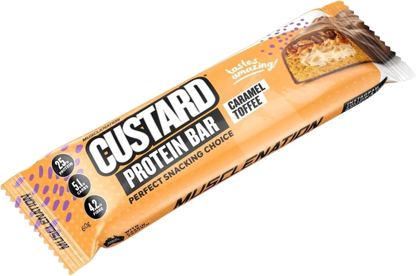 Caramel Toffee Custard Protein Bars 12 X 60G – High Protein Snack with Soft Caramel Custard Center 12-Pack