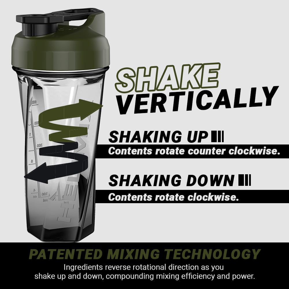 2.0 Vortex Protein Shaker Bottle, 828 Ml (28 Oz) - Portable, Leakproof Travel Gym Bottle for Protein Shakes & Workout Smoothies - No Whisks, Clumps, & Batteries - Dishwasher Safe & BPA Free
