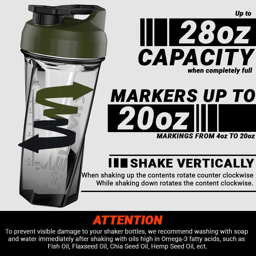 2.0 Vortex Protein Shaker Bottle, 828 Ml (28 Oz) - Portable, Leakproof Travel Gym Bottle for Protein Shakes & Workout Smoothies - No Whisks, Clumps, & Batteries - Dishwasher Safe & BPA Free
