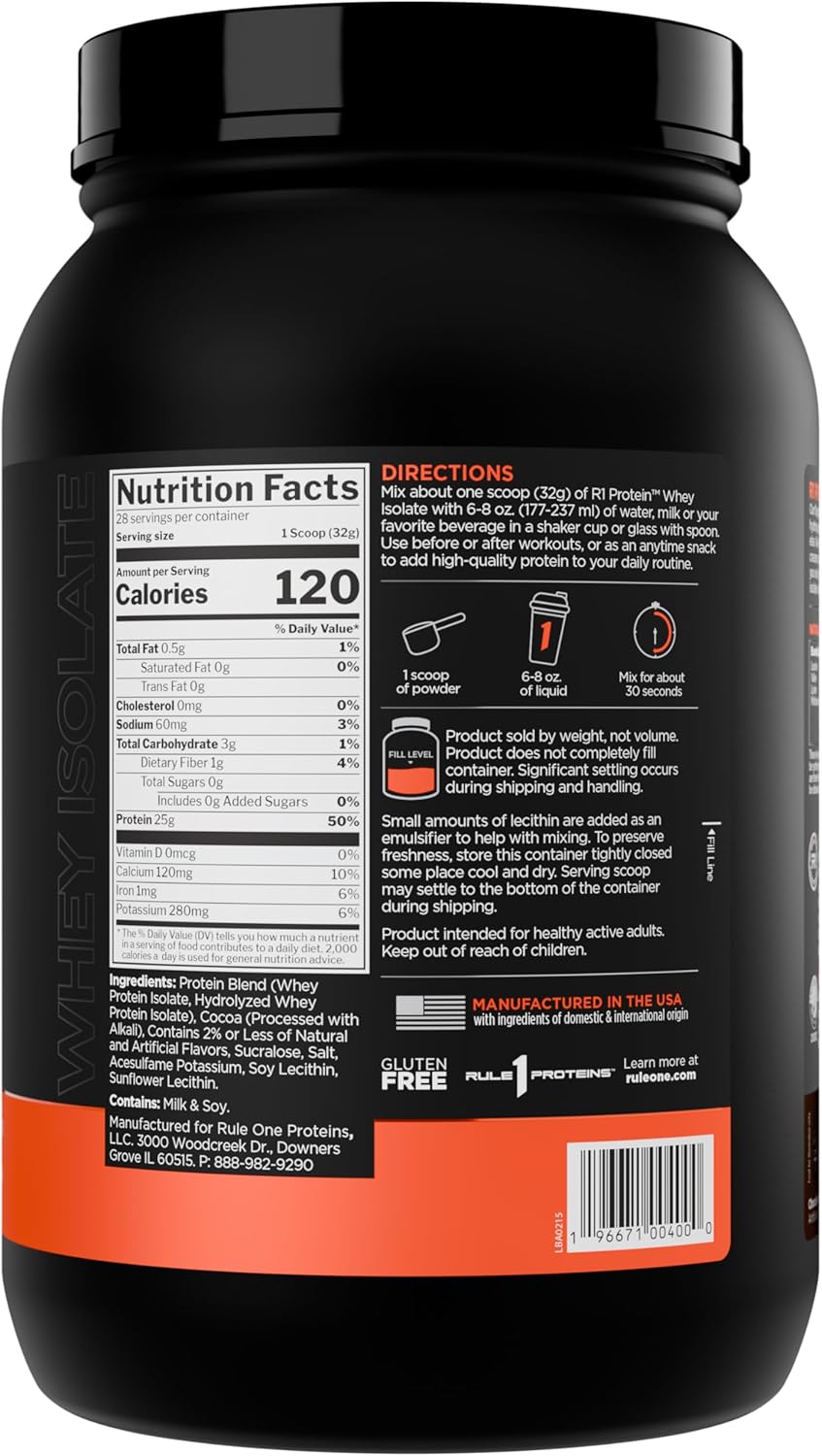 R1 100% Whey Protein Isolate and Hydrolysate Protein Powder 1.98 Lb, Chocolate Fudge (28 Servings)