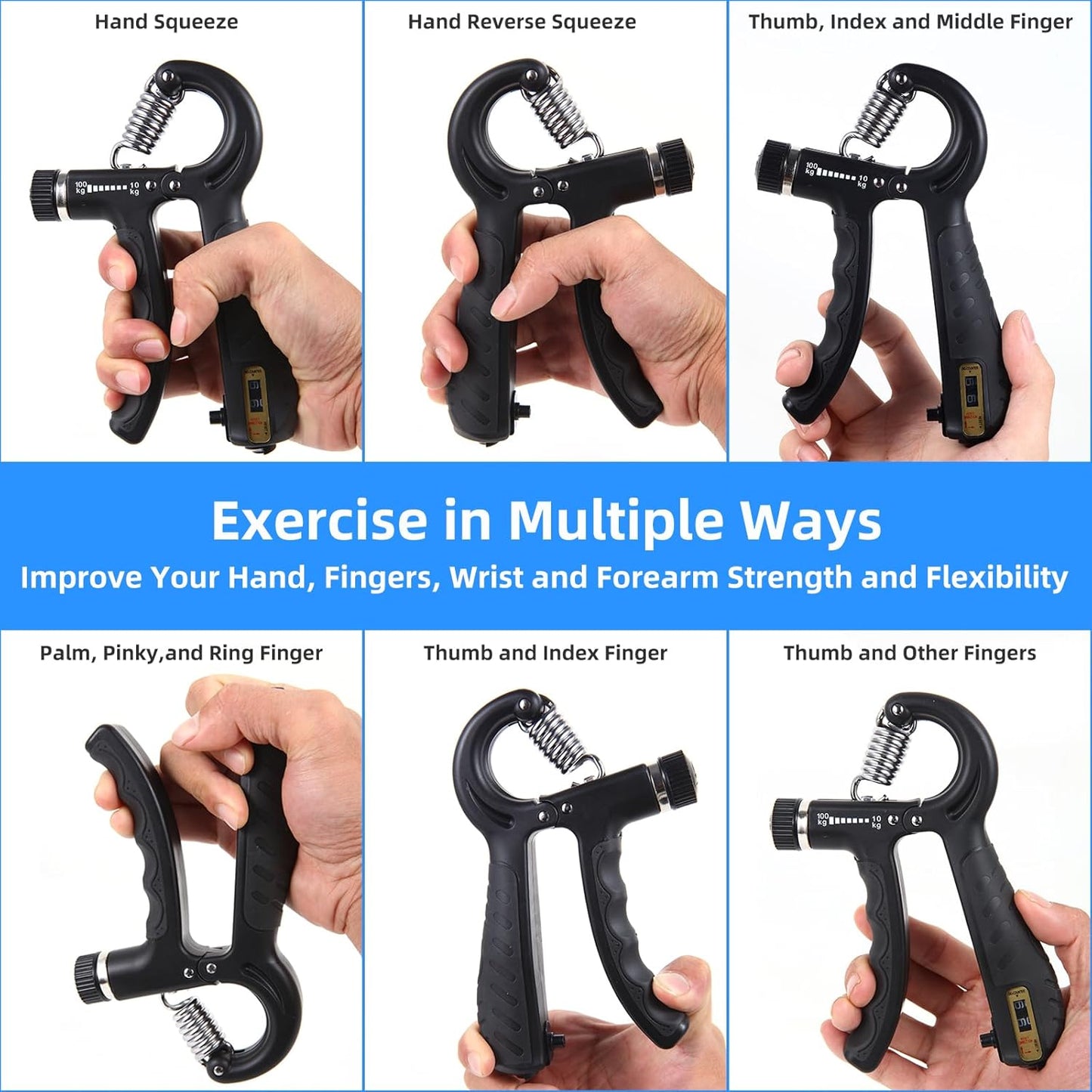 2PCS Grip Strength Trainer with 22-220Lbs (10-100Kg) Adjustable Resistance, Hand Gripper, Forearm Strengthener, Finger Exerciser for Muscle Building and Injury Recovery