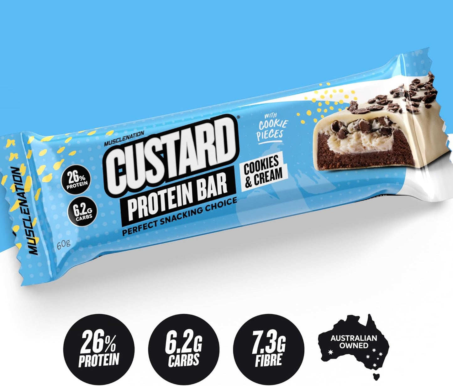 Cookies & Cream Custard Protein Bars – High Protein Snack with Cookie Crunch and Custard Layer 12 X 60G