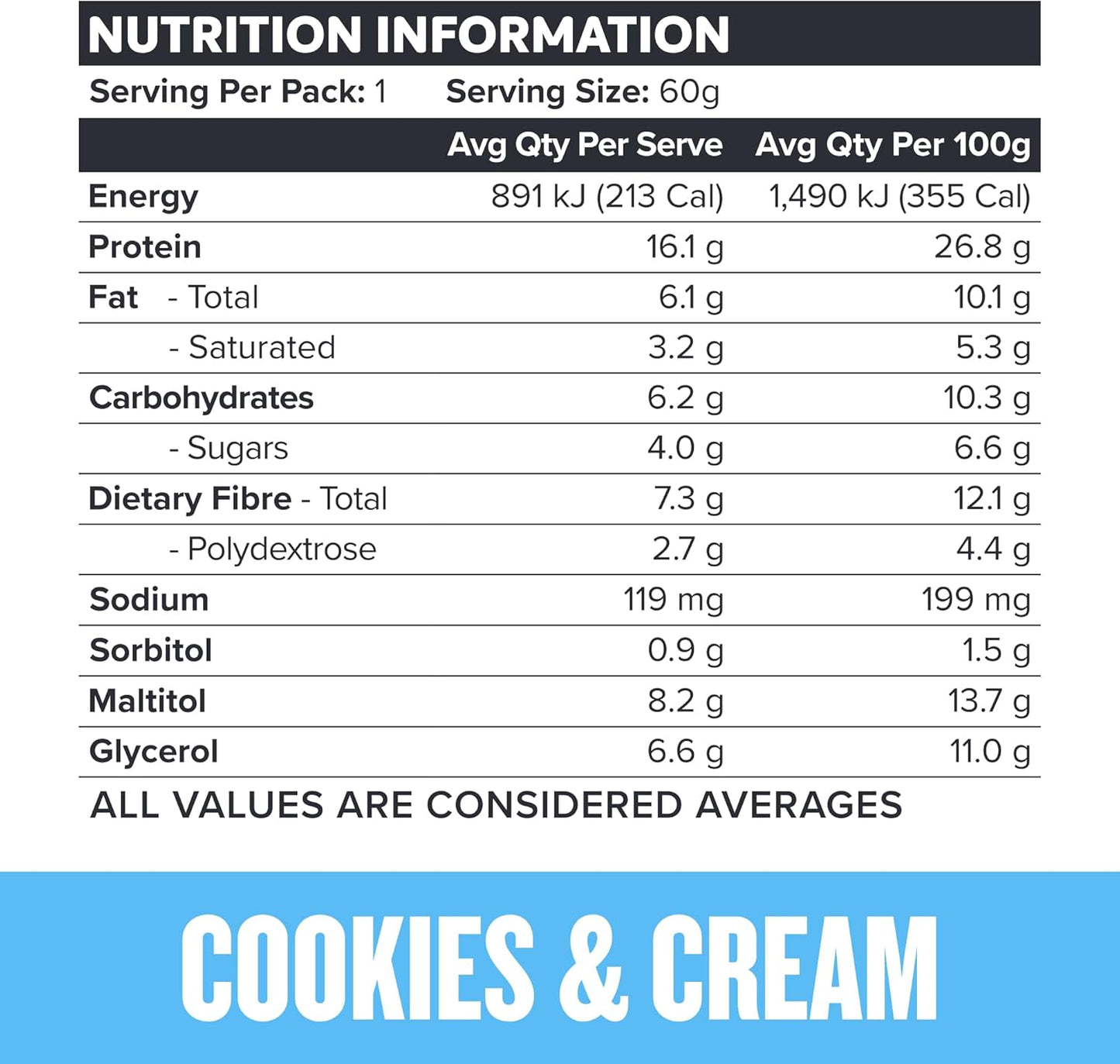 Cookies & Cream Custard Protein Bars – High Protein Snack with Cookie Crunch and Custard Layer 12 X 60G