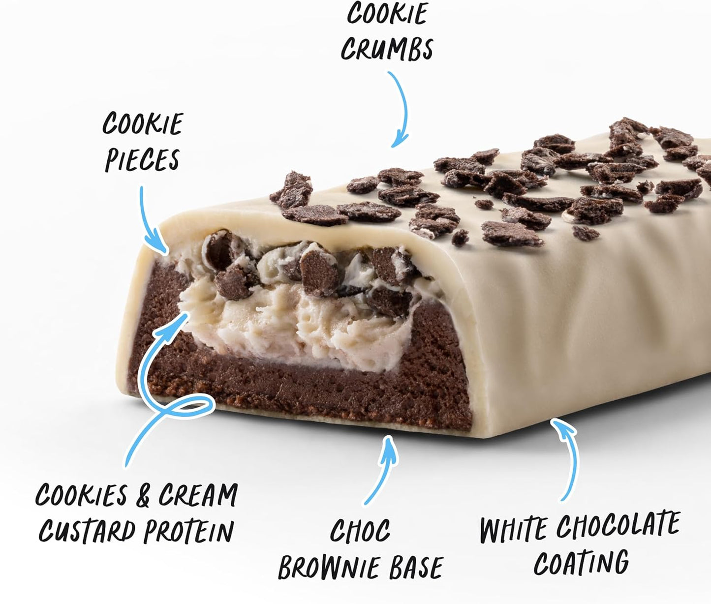 Cookies & Cream Custard Protein Bars – High Protein Snack with Cookie Crunch and Custard Layer 12 X 60G