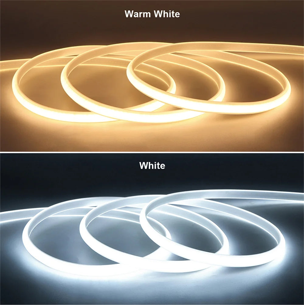 220V Led Ribbon Adhesive High Brightness COB Led Strip for Room Waterproof Led Strip Flexible Ribbon for Outdoor Garden Lighting