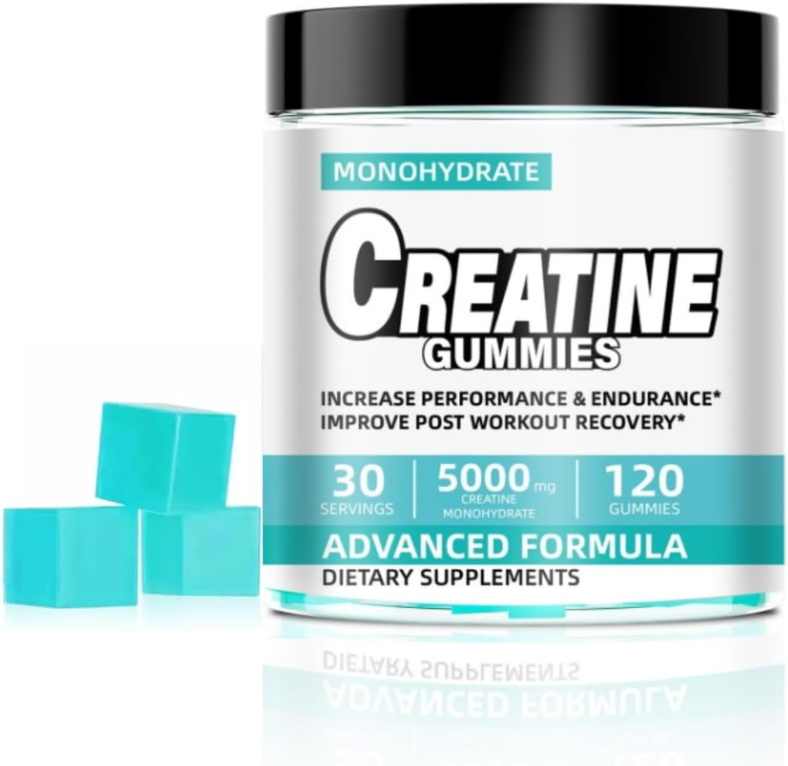 Blueberry Creatine Monohydrate Gummies 5000Mg, Chewable Pre-Workout Supplement for Men & Women, Muscle Growth, Strength, Aid Faster Recovery & Improve Cognition,Enhanced Performance,120 Gummies