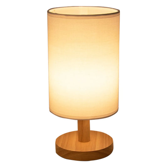 USB Bedside Lamp Night Lights Table Lamp for Bedroom Wooden Desk Lamp Bedside Night Light with Cylinder Lamp Shade Home Decor