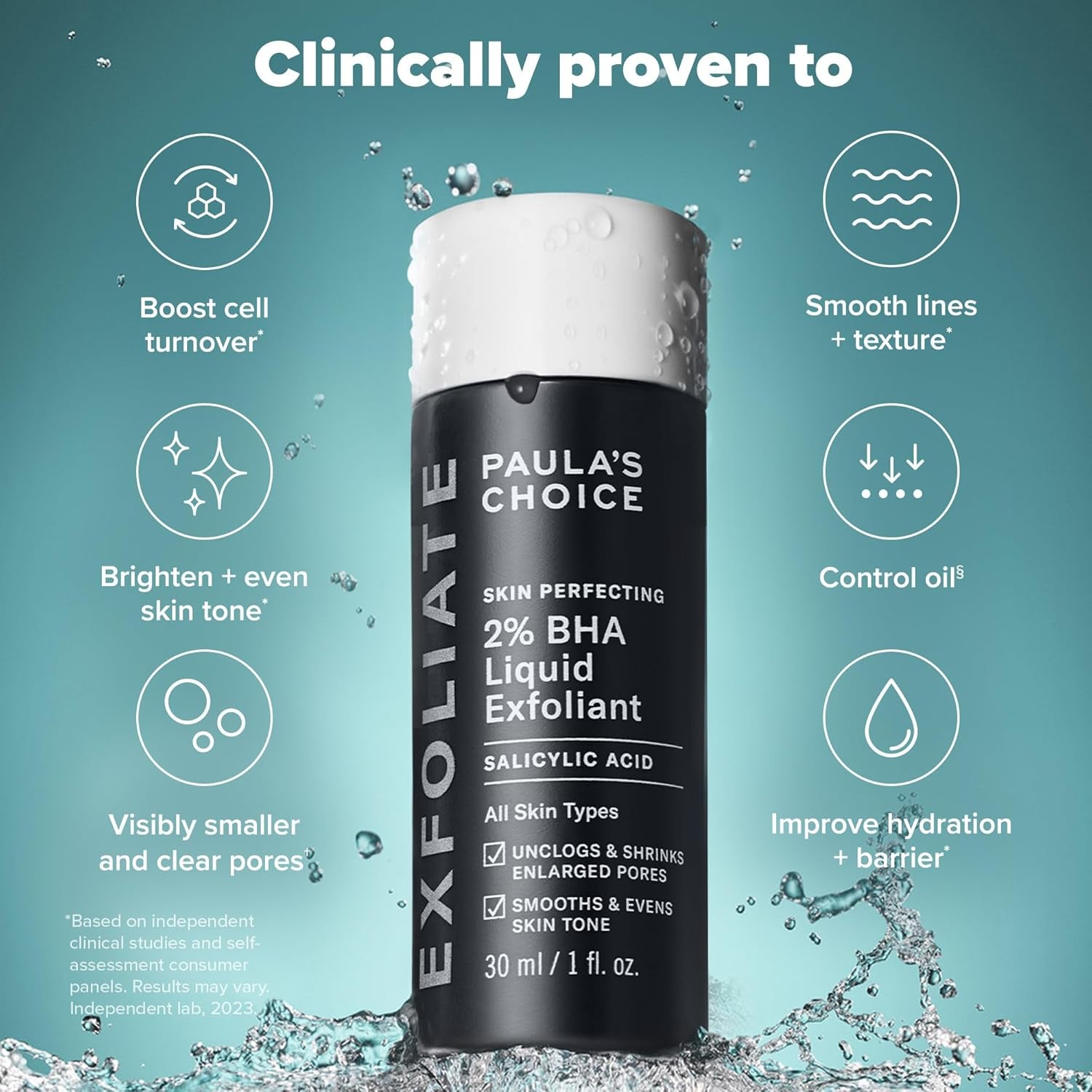 Skin Perfecting 2% BHA Liquid Salicylic Acid Exfoliant, Gentle Facial Exfoliator for Blackheads, Large Pores, Wrinkles & Fine Lines, Travel Size, 30 Ml Bottle