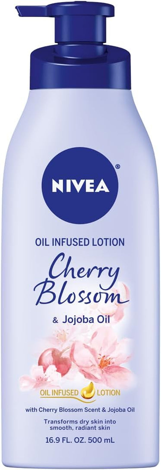Oil Infused Cherry Blossom and Jojoba Oil Body Lotion for Women, Fast-Absorbing and Non-Greasy Cherry Blossom Scented Lotion Moisturizes for 48 Hours, 16.9 Fl Oz Pump Bottle