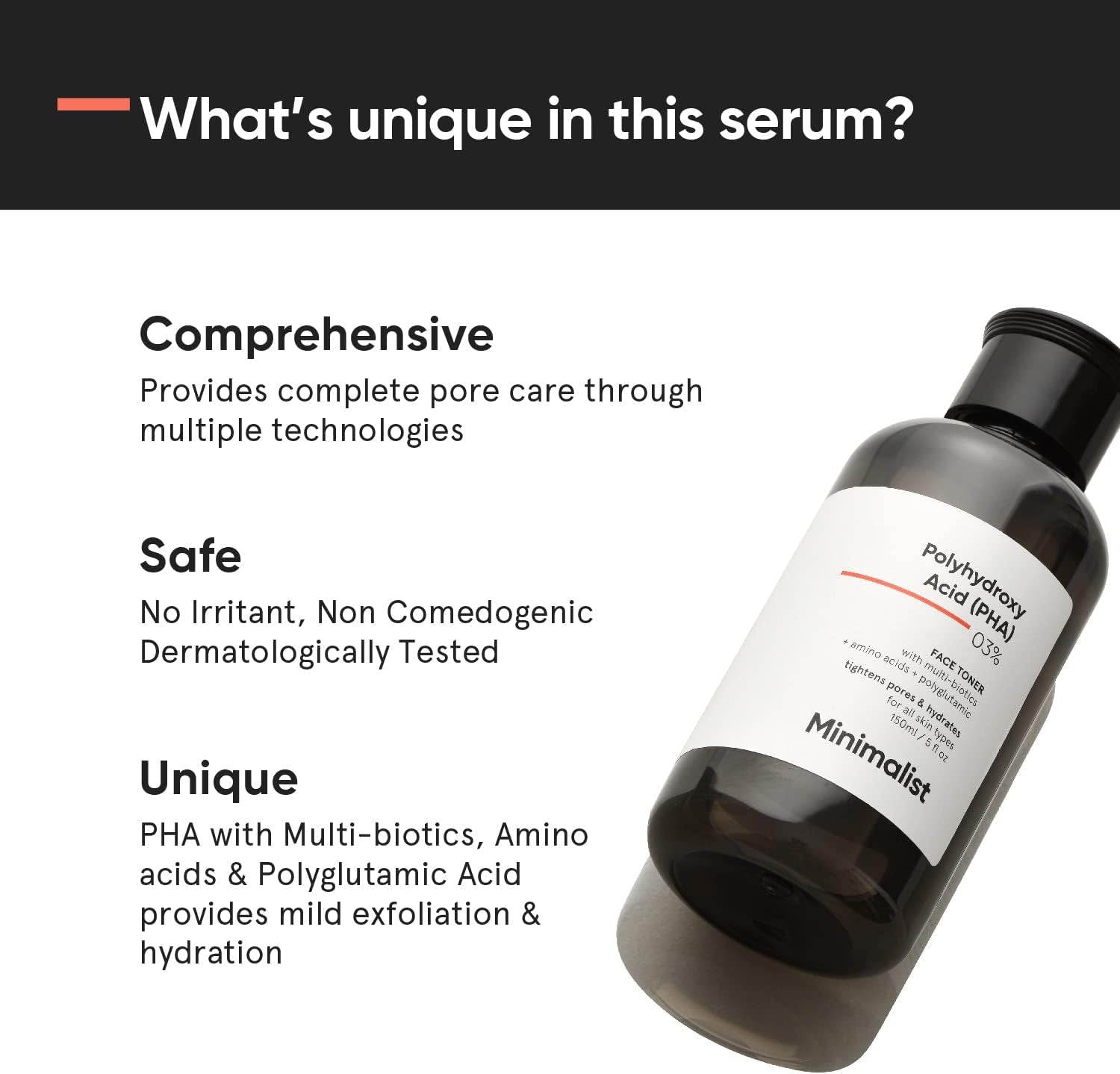 PHA 03% Toner for Pore Tightening & Mild Exfoliation | Hydrating Face Toner for Glowing Skin | Alcohol Free | for Oily, Acne Prone Skin | 150 Ml, 5 Fl Oz (Pack of 1)