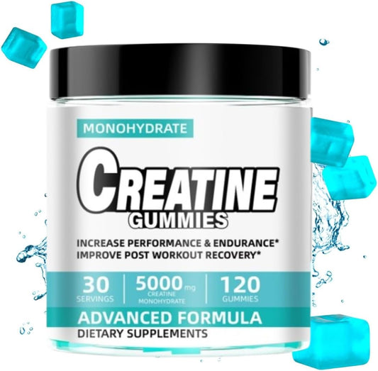 Blueberry Creatine Monohydrate Gummies 5000Mg, Chewable Pre-Workout Supplement for Men & Women, Muscle Growth, Strength, Aid Faster Recovery & Improve Cognition,Enhanced Performance,120 Gummies