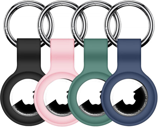 【4 Pack】 Compatible with Airtag Case Keychain Air Tag Holder Silicone Airtags Key Ring Cases Tags Chain Apple Airtag GPS Item Finders Accessories，Multicolor