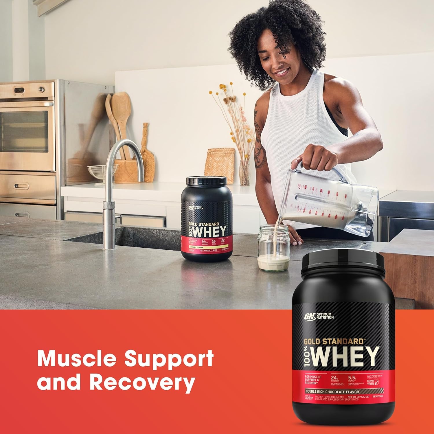 Gold Standard 100% Whey Protein Powder, Extreme Milk Chocolate, 2.27Kg - [2024/2025 Plastic Neck Band Packaging May Vary]
