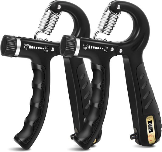 2PCS Grip Strength Trainer with 22-220Lbs (10-100Kg) Adjustable Resistance, Hand Gripper, Forearm Strengthener, Finger Exerciser for Muscle Building and Injury Recovery