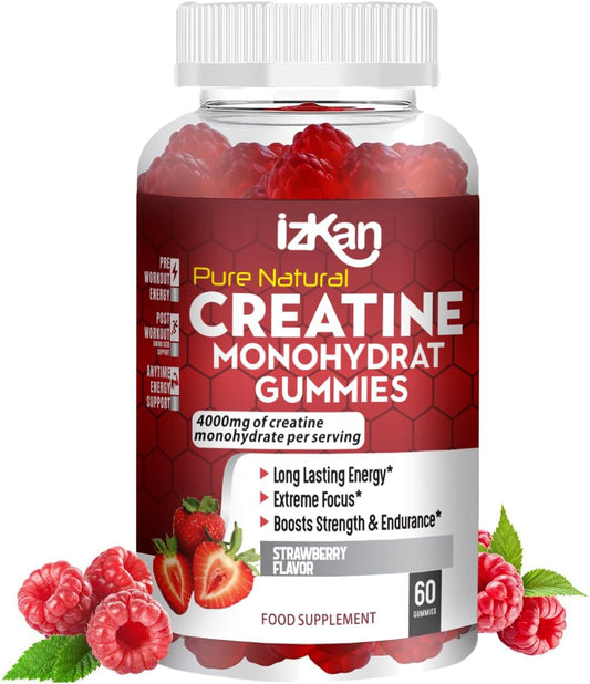 Pro Creatine Monohydrate Gummies 4000Mg for Men & Women - 60 Chewable Creatine Gummies Strawberry Flavoured Creatine | Pre Workout Gym Supplement| Keto | Vegan | (1)