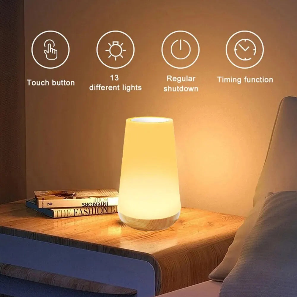 Table Lamp Bedside Lamp for Bedroom 13 Color Changing Touch Night Light RGB Remote Dimmable USB Rechargeable Portable Room Light