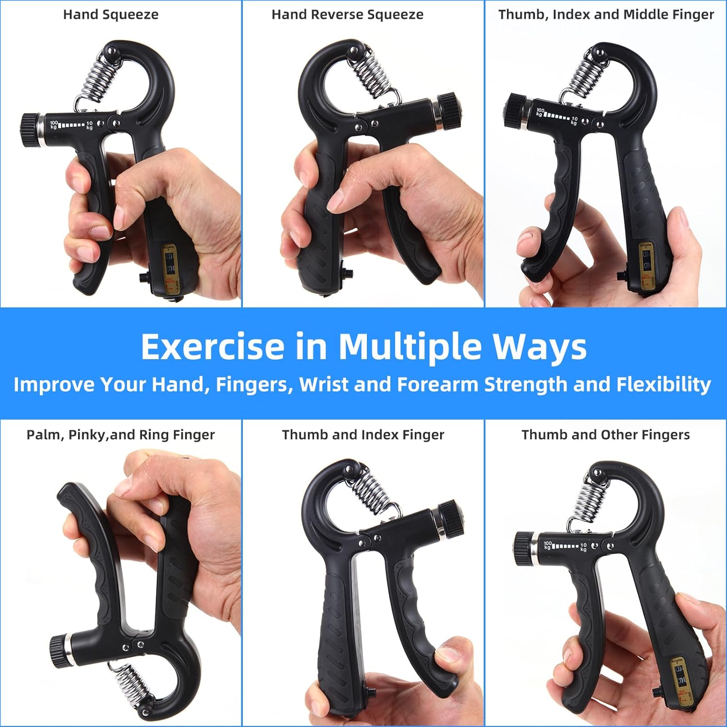 2PCS Grip Strength Trainer with 22-220Lbs (10-100Kg) Adjustable Resistance, Hand Gripper, Forearm Strengthener, Finger Exerciser for Muscle Building and Injury Recovery