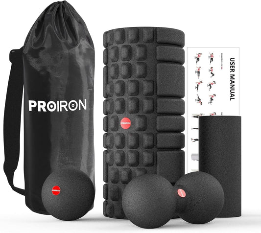 5 in 1 Foam Roller Set for Deep Tissue EPP Muscle Massage, Trigger Point Fitness Exercise Patented Foam Roller, Massage Roller, Massage Ball, Peanut Massage Ball,Mini Rolle for Whole Body Release(Black)