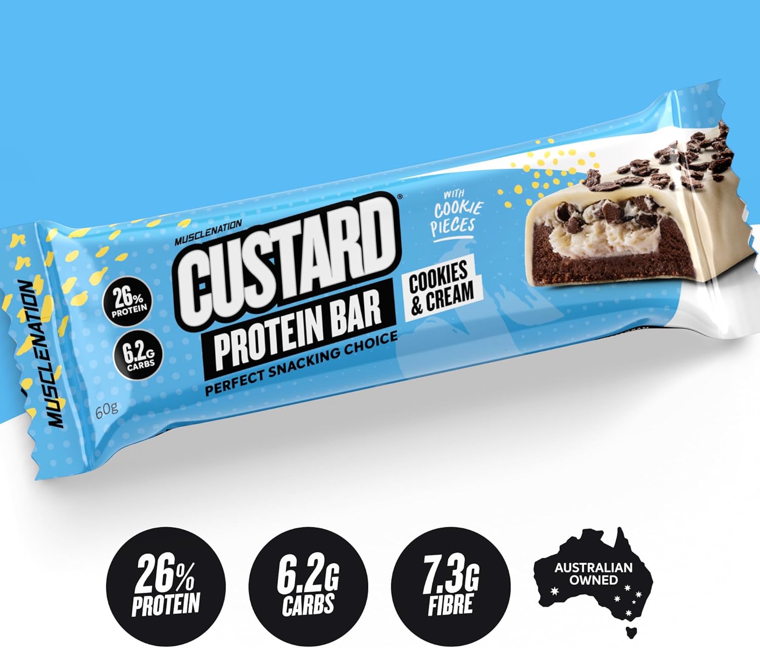 Cookies & Cream Custard Protein Bars – High Protein Snack with Cookie Crunch and Custard Layer 12 X 60G
