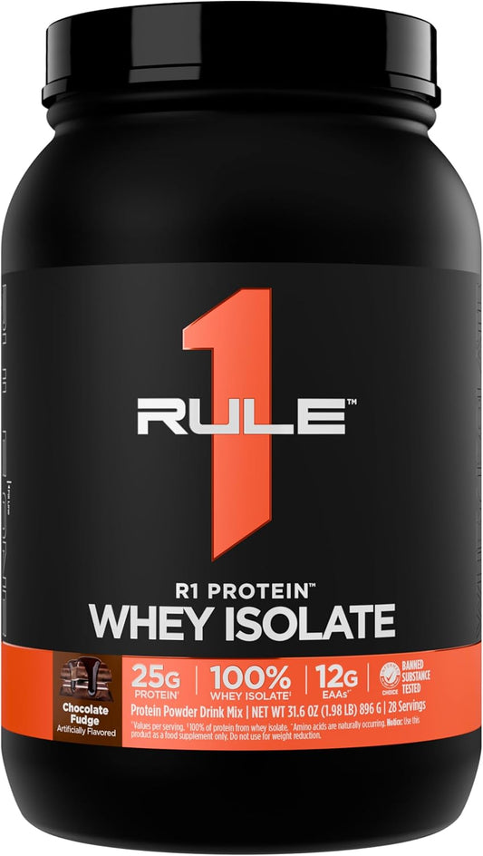 R1 100% Whey Protein Isolate and Hydrolysate Protein Powder 1.98 Lb, Chocolate Fudge (28 Servings)