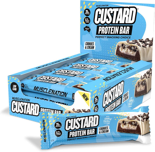 Cookies & Cream Custard Protein Bars – High Protein Snack with Cookie Crunch and Custard Layer 12 X 60G