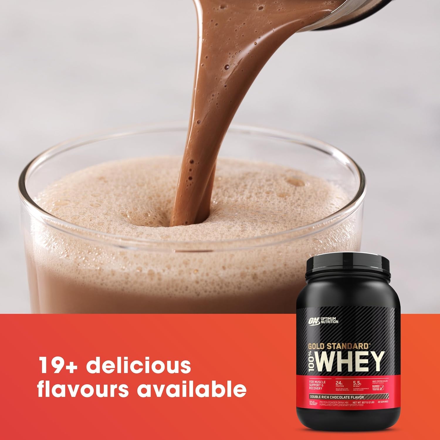 Gold Standard 100% Whey Protein Powder, Extreme Milk Chocolate, 2.27Kg - [2024/2025 Plastic Neck Band Packaging May Vary]