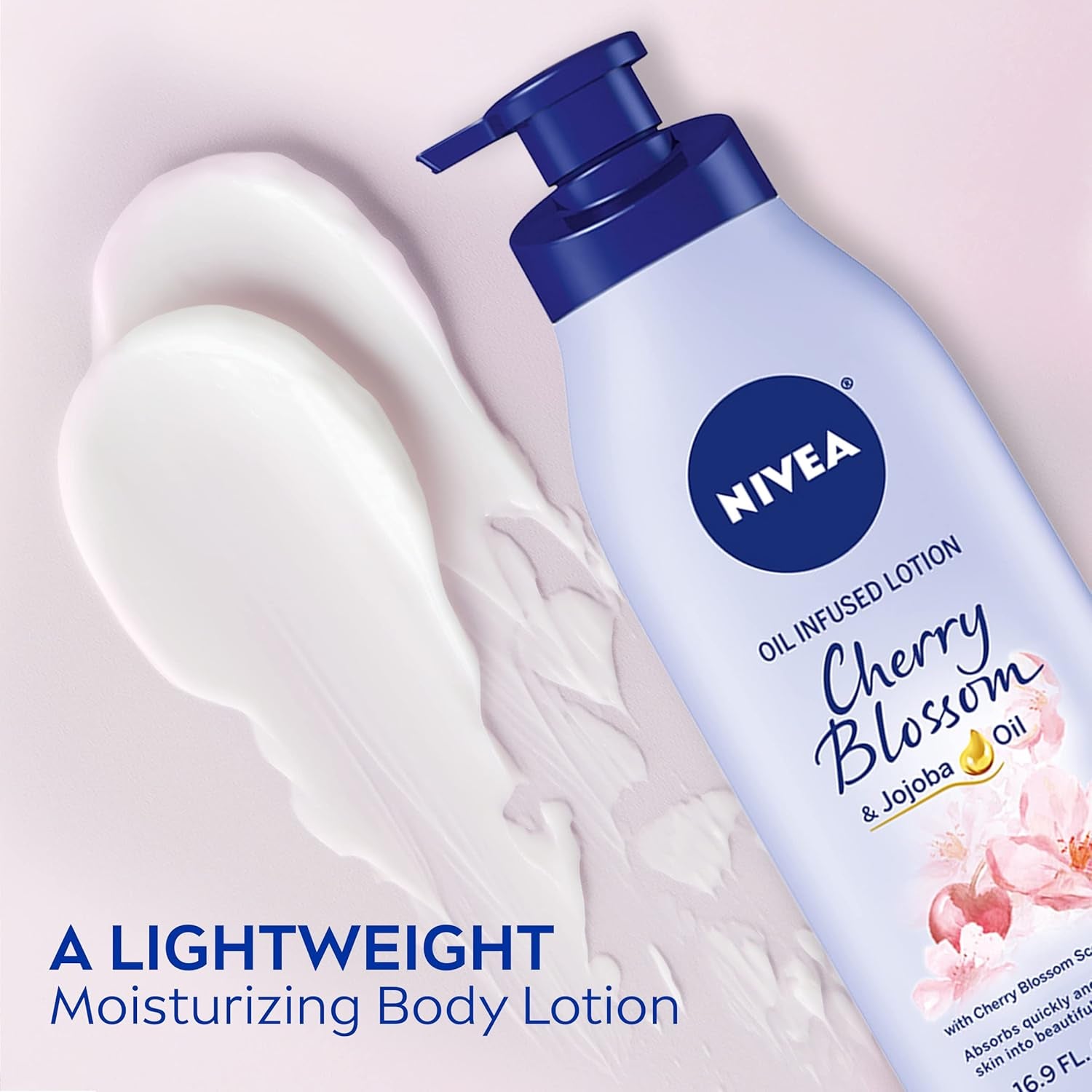 Oil Infused Cherry Blossom and Jojoba Oil Body Lotion for Women, Fast-Absorbing and Non-Greasy Cherry Blossom Scented Lotion Moisturizes for 48 Hours, 16.9 Fl Oz Pump Bottle
