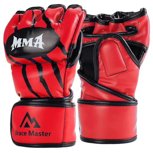 Half Finger Boxing Gloves PU Leather MMA Fighting Kick Boxing Gloves Karate Muay Thai Training Workout Gloves Men