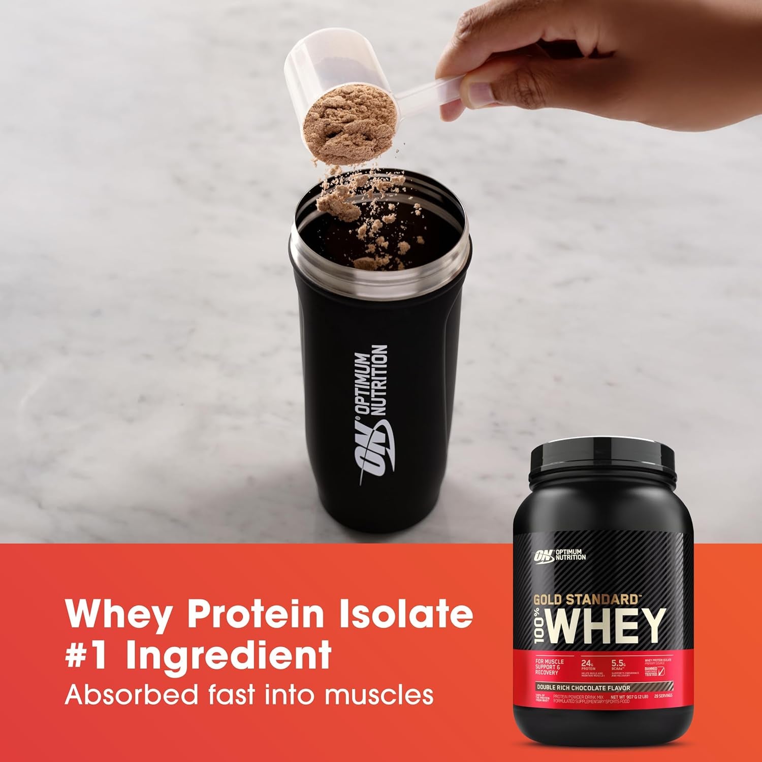Gold Standard 100% Whey Protein Powder, Extreme Milk Chocolate, 2.27Kg - [2024/2025 Plastic Neck Band Packaging May Vary]