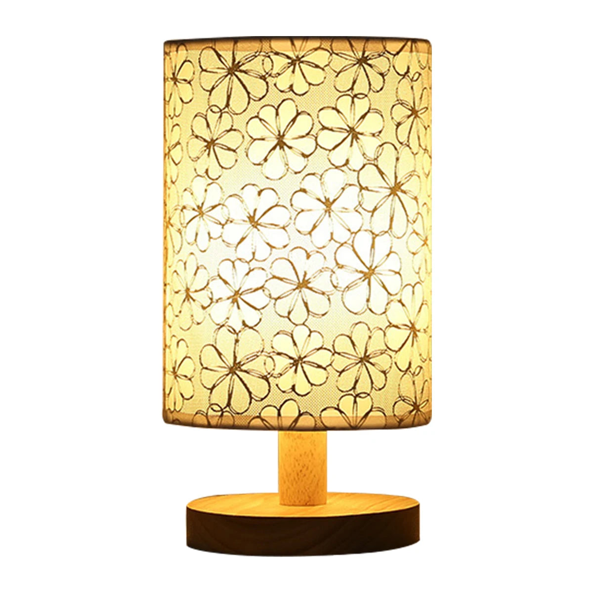 USB Bedside Lamp Night Lights Table Lamp for Bedroom Wooden Desk Lamp Bedside Night Light with Cylinder Lamp Shade Home Decor