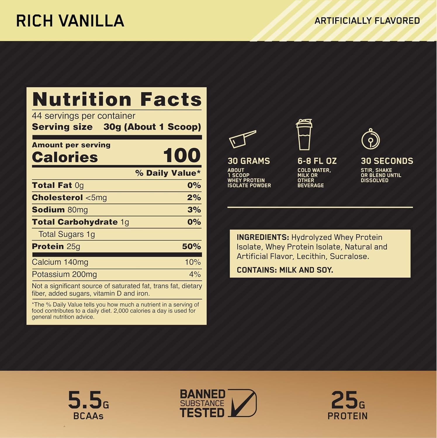 Gold Standard 100% Isolate Protein Powder, Vanilla Flavour, 1.36Kg - [2024/2025 Plastic Neck Band Packaging May Vary]