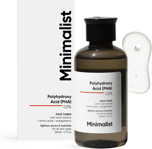 PHA 03% Toner for Pore Tightening & Mild Exfoliation | Hydrating Face Toner for Glowing Skin | Alcohol Free | for Oily, Acne Prone Skin | 150 Ml, 5 Fl Oz (Pack of 1)
