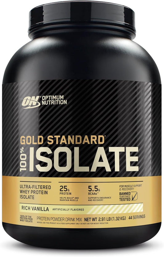 Gold Standard 100% Isolate Protein Powder, Vanilla Flavour, 1.36Kg - [2024/2025 Plastic Neck Band Packaging May Vary]