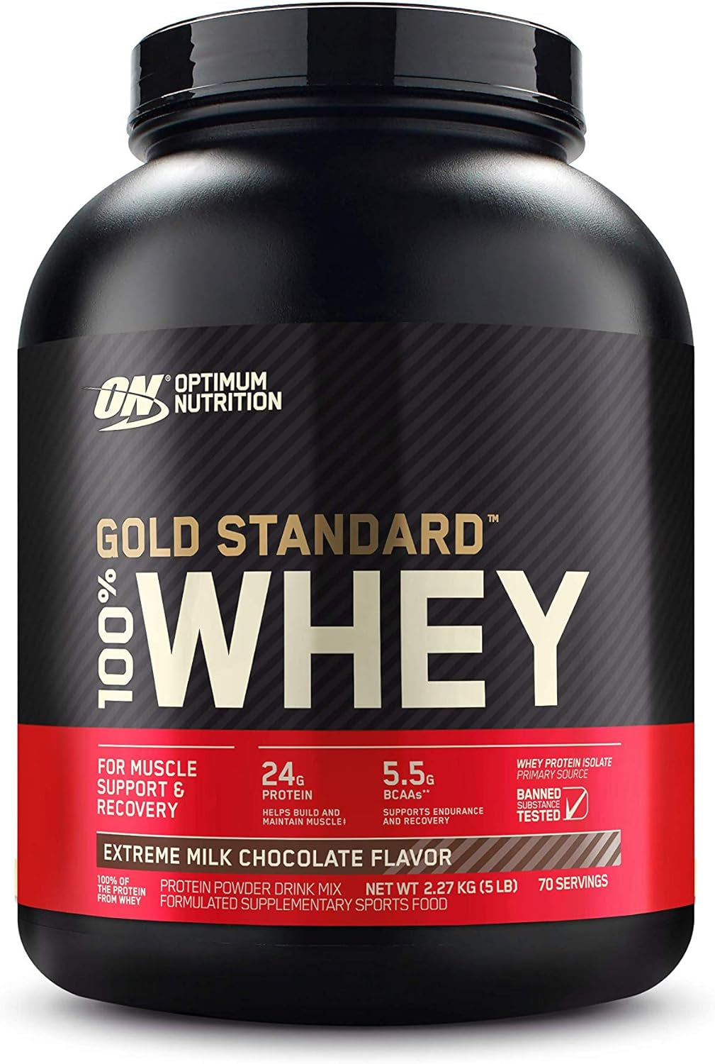 Gold Standard 100% Whey Protein Powder, Extreme Milk Chocolate, 2.27Kg - [2024/2025 Plastic Neck Band Packaging May Vary]